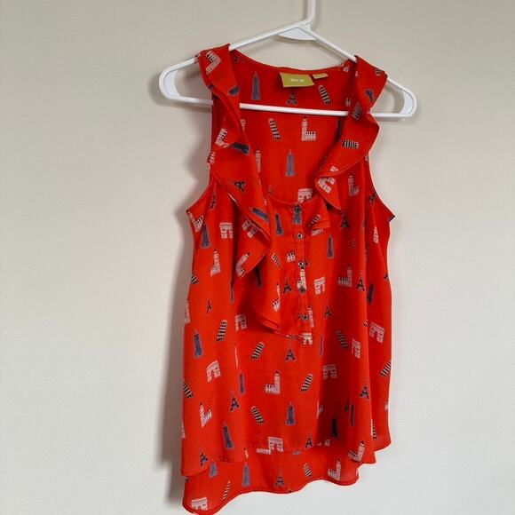 Maeve Anthropologie Blouse Womens 2 Preppy Office Flirty Summer Career Orange - Picture 4 of 10